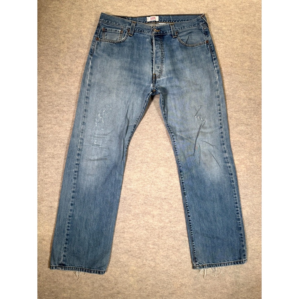 Levis 501 Original Fit Straight Jeans‎ Mens 36x30 Blue Denim Button Fly Casual